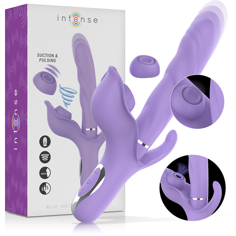 INTENSE - VIBRADOR MULTIFUNCIONAL RECARREGÁVEL BILLIE ESTIMULANDO ONDAS COM BOTÃO ROXO