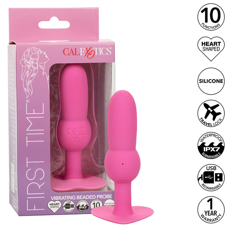CALEXOTICS - FIRST TIME PLUG ANAL SONDA DE CONTAS 10 VIBRAÇÕES ROSA