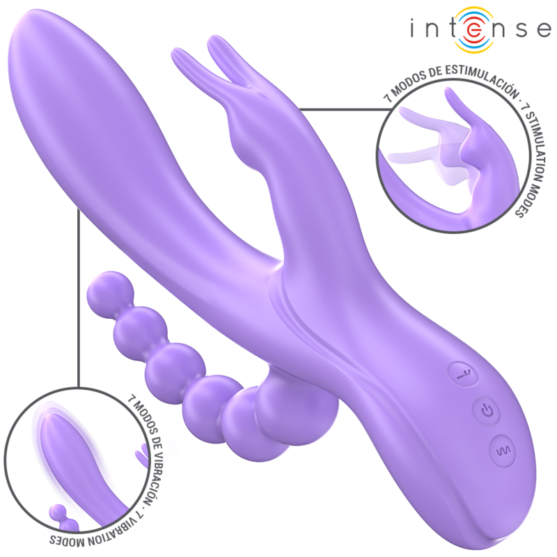 INTENSE - MIKO TRIPLO VIBRADOR COELHO  ESTIMULADOR  ANAL 7 VIBRAÇÕES ROXO
