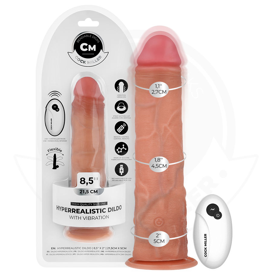 COCK MILLER - DILDO REALISTA COM VENTOSA E VIBRAÇÃO COM CONTROLE REMOTO 21,5 CM