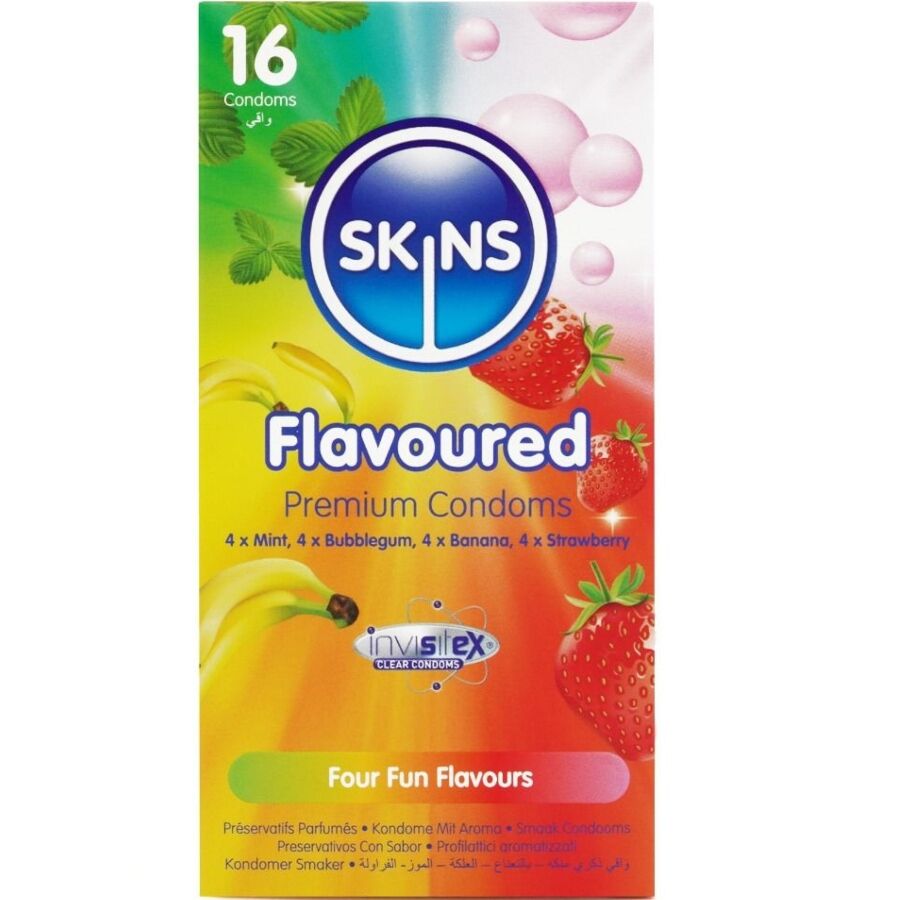 SKINS - PRESERVATIVOS PREMIUM MULTI SABORES PACOTE COM 16