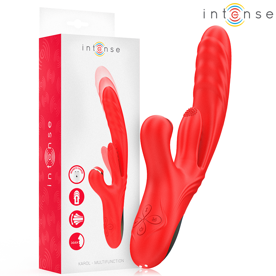 INTENSE - VIBRADOR MULTIFUNCIONAL KAROL THRUST  STIMULATION  ONDAS ESTIMULANTES VERMELHO